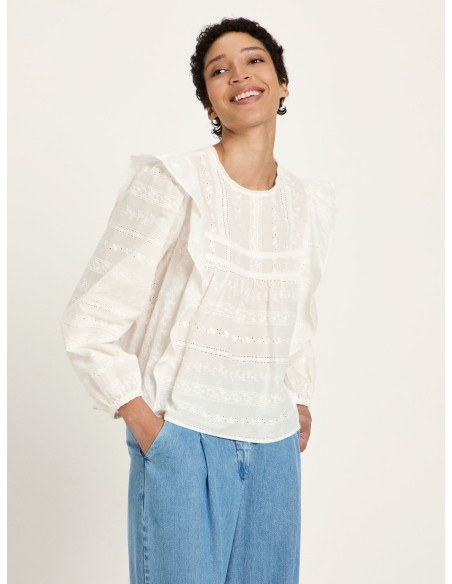 CAMICIA RICAMATA CON VOLANT IN COTONE BIOLOGICO