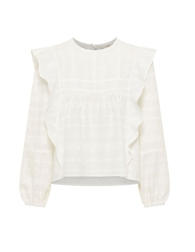 CAMICIA RICAMATA CON VOLANT IN COTONE BIOLOGICO