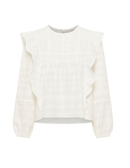 CAMICIA RICAMATA CON VOLANT IN COTONE BIOLOGICO