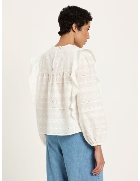 CAMICIA RICAMATA CON VOLANT IN COTONE BIOLOGICO