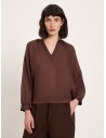 BLUSA MANICHE A 3/4 E SCOLLO A V IN RAMIE