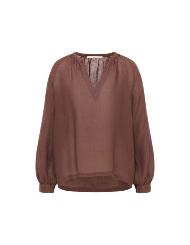 BLUSA MANICHE A 3/4 E SCOLLO A V IN RAMIE