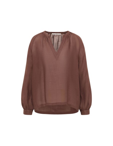 BLUSA MANICHE A 3/4 E SCOLLO A V IN RAMIE