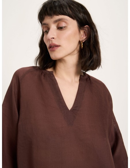 BLUSA MANICHE A 3/4 E SCOLLO A V IN RAMIE