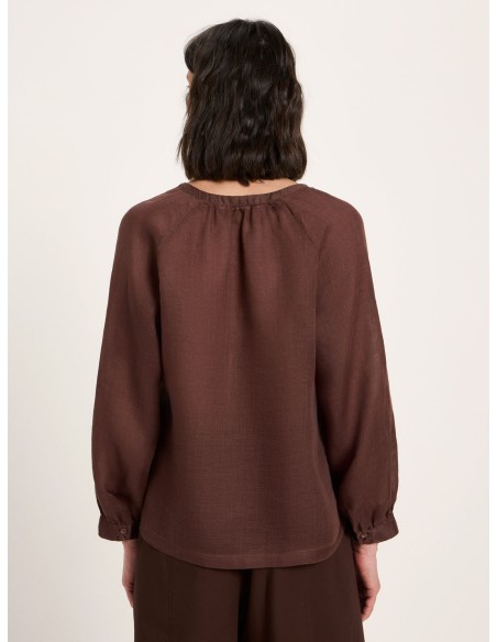 BLUSA MANICHE A 3/4 E SCOLLO A V IN RAMIE