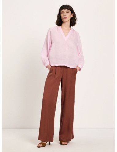 BLUSA MANICHE A 3/4 E SCOLLO A V IN RAMIE