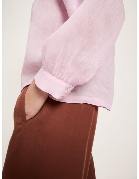 BLUSA MANICHE A 3/4 E SCOLLO A V IN RAMIE