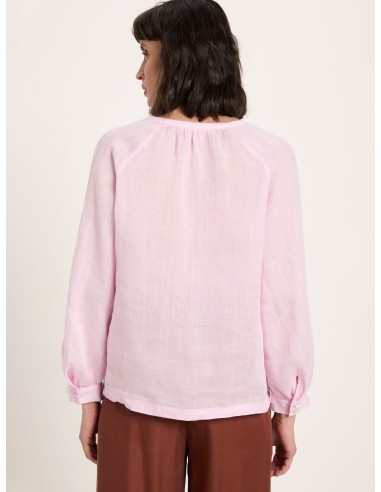 BLUSA MANICHE A 3/4 E SCOLLO A V IN RAMIE