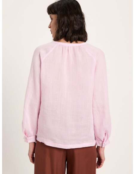 BLUSA MANICHE A 3/4 E SCOLLO A V IN RAMIE