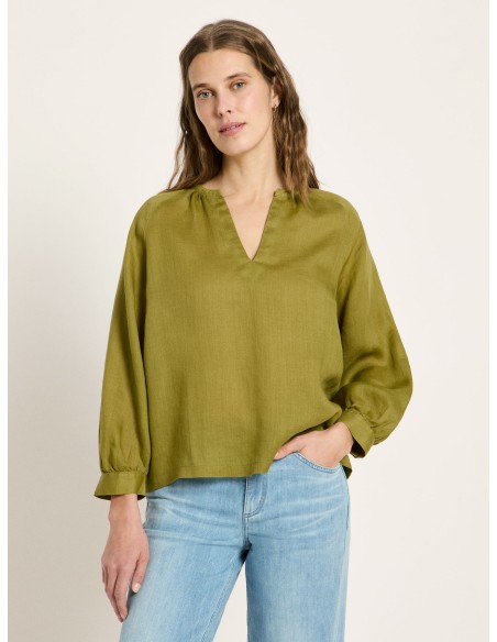 BLUSA MANICHE A 3/4 E SCOLLO A V IN RAMIE