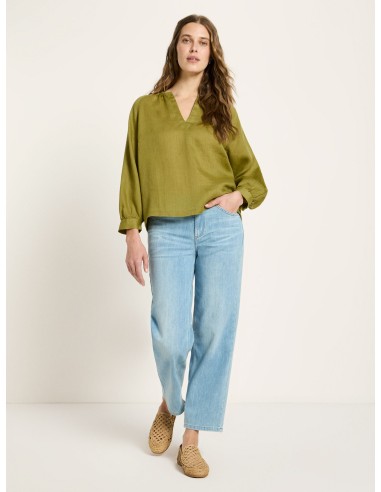 BLUSA MANICHE A 3/4 E SCOLLO A V IN RAMIE