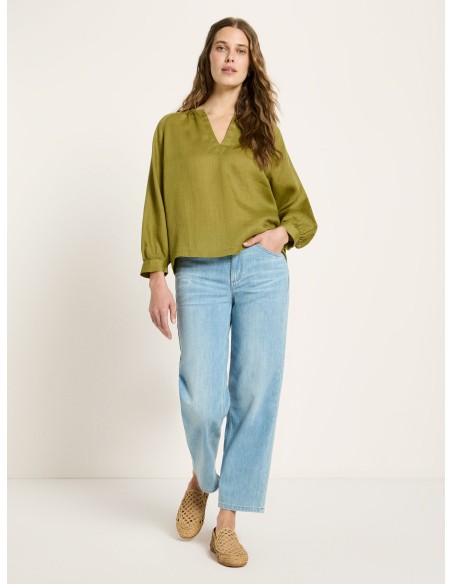 BLUSA MANICHE A 3/4 E SCOLLO A V IN RAMIE
