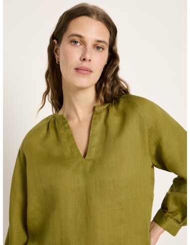 BLUSA MANICHE A 3/4 E SCOLLO A V IN RAMIE