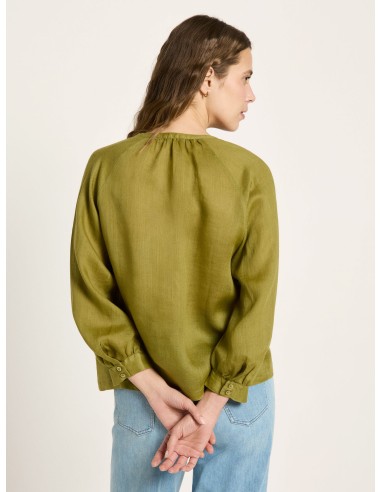 BLUSA MANICHE A 3/4 E SCOLLO A V IN RAMIE