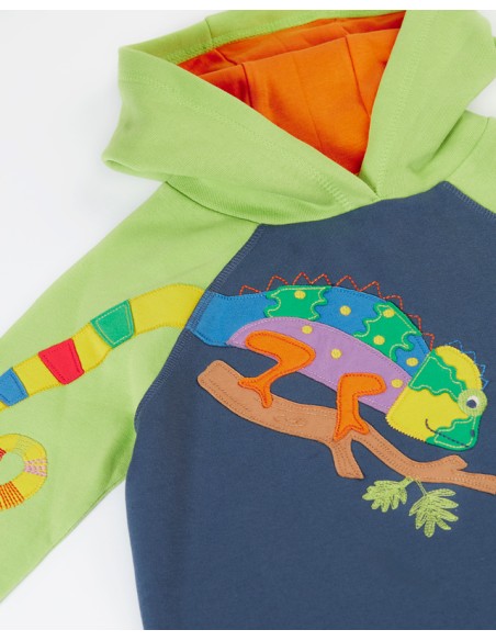 FELPA BIMBO IN COTONE BIOLOGICO CON CAPPUCCIO "CAMALEONTE"