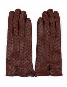 GUANTO IN PELLE E CASHMERE DONNA "POINTELLE" - MARRONE 2