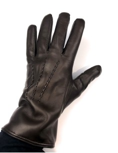 GUANTO IN PELLE E CASHMERE UOMO - MARRONE