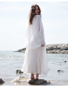GONNA IN SETA CHIFFON E COTONE INCRESPATO "LENE" - GRIGIO 2