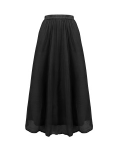 GONNA IN SETA CHIFFON E COTONE INCRESPATO "LENE" - NERO