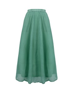 GONNA IN SETA CHIFFON E COTONE INCRESPATO "LENE" - SMERALDO