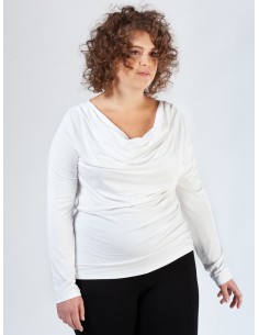 MAGLIA IN BAMBU' CON SCOLLO A CASCATA E MANICA LUNGA -...