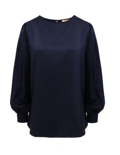 BLUSA GIROCOLLO IN 100%  BAMBU' SATIN "NAYA" - NAVY