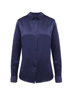 CAMICIA IN 100% SETA SATIN "SVEVA" - NAVY 2