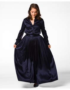 MAXI GONNA IN 100% SETA SATIN "SERENA" - NAVY