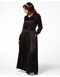 MAXI GONNA IN 100% SETA SATIN "SERENA" - NERO