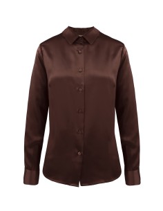 CAMICIA IN 100% SETA SATIN "SVEVA" - MARRONE 2