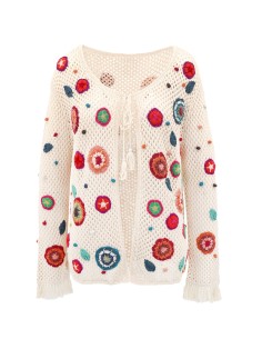 CARDIGAN RICAMATO A MANO IN COTONE PIMA "FLORAL" - NATURALE