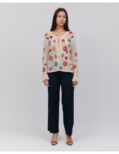 CARDIGAN RICAMATO A MANO IN COTONE PIMA "FLORAL" - NATURALE 2