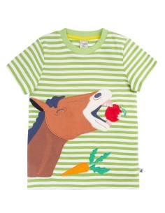 T-SHIRT BIMBO A RIGHE  IN COTONE BIOLOGICO "CAVALLO" - VERDE