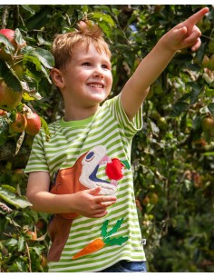 T-SHIRT BIMBO A RIGHE  IN COTONE BIOLOGICO "CAVALLO" - VERDE 2