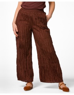 PANTALONE LUNGO IN 100% SETA STROPICCIATA "DIDI" - MARRONE