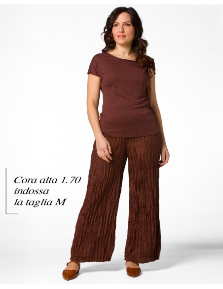 PANTALONE LUNGO IN 100% SETA STROPICCIATA "DIDI"