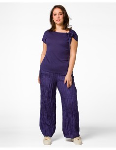 PANTALONE LUNGO IN 100% SETA STROPICCIATA "DIDI" - NAVY