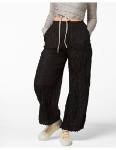 PANTALONE LUNGO IN 100% SETA STROPICCIATA "DIDI" - NERO