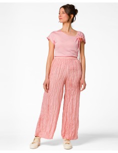 PANTALONE LUNGO IN 100% SETA STROPICCIATA "DIDI" - ROSA
