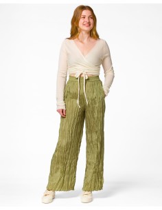 PANTALONE LUNGO IN 100% SETA STROPICCIATA "DIDI" - SALVIA 2