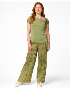 PANTALONE LUNGO IN 100% SETA STROPICCIATA "DIDI" - SALVIA