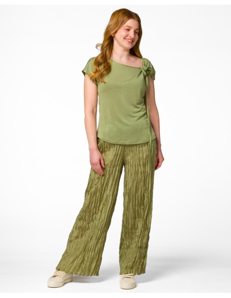 PANTALONE LUNGO IN 100% SETA STROPICCIATA "DIDI"