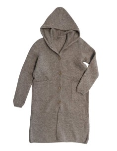 CAPPOTTO IN LANA VERGINE ISLANDESE CON CAPPUCCIO - TORTORA