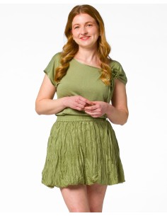 MINIGONNA A PALLONCINO IN 100% SETA STROPICCIATA "MILA" -...