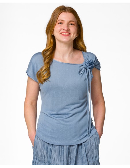 T-SHIRT CINDY CON FIOCCO IN SETA BIOLOGICA, LINO E ECOVISCOSA