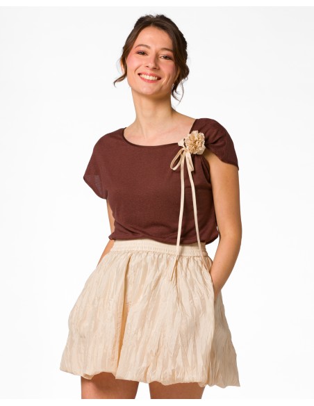 T-SHIRT CINDY CON FIOCCO IN SETA BIOLOGICA, LINO E ECOVISCOSA