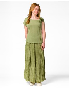 GONNA IN 100% SETA STROPICCIATA "DETTE LIMITED" - SALVIA