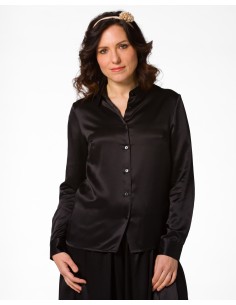 CAMICIA IN 100% SETA SATIN "SVEVA" - NERO