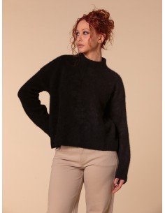 MAGLIONE CHUNKY IN 100% CASHMERE SPAZZOLATO "CAMILLA" - NERO