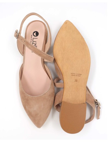 SLINGBACK IN CAMOSCIO CON FONDO CUOIO "DELIGHT"